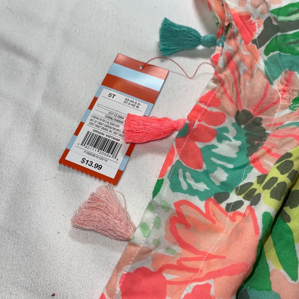 Sleeveless Floral shirt‎ or swim suit coverup size 5T floral design mint & coral - Picture 5 of 6